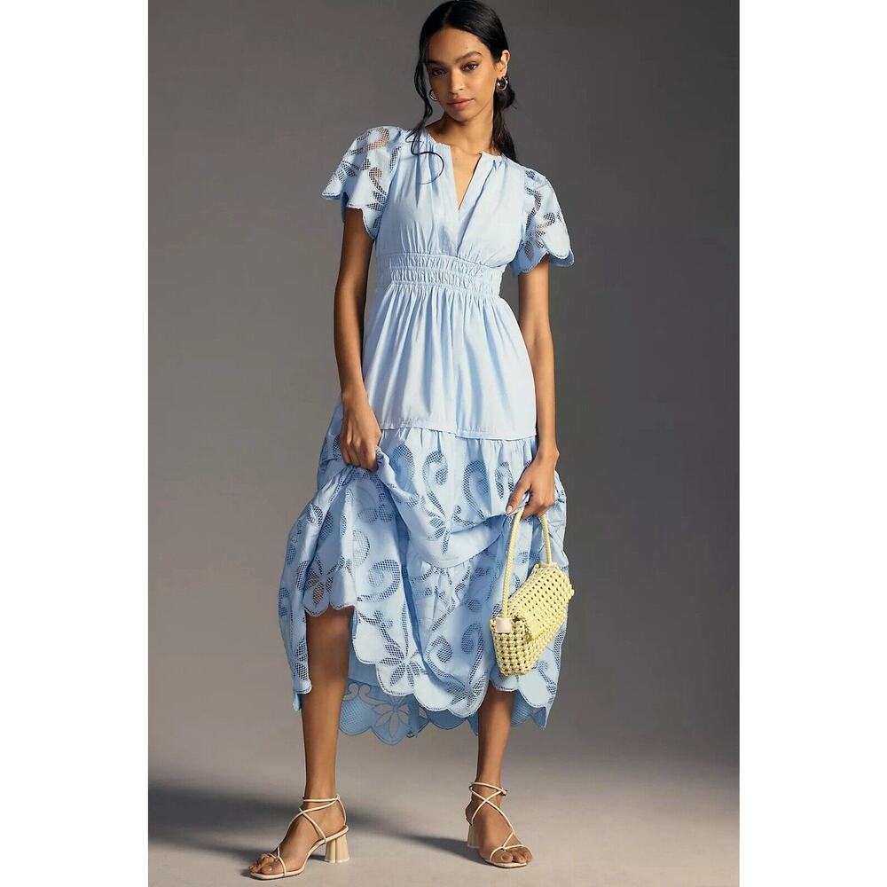 Anthropologie Light Blue Eyelet Maxi Dress